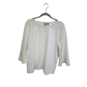 Chicos Textured‎ Diamond Quilted Bell Sleeve Top White Size 3
